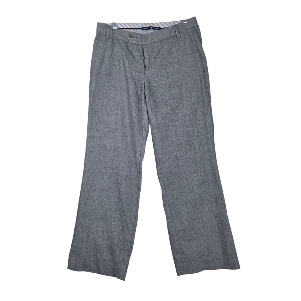 Gap Wide Leg Trousers Grey Wool Blend Herringbone Stretch 4 Regular Office Fall